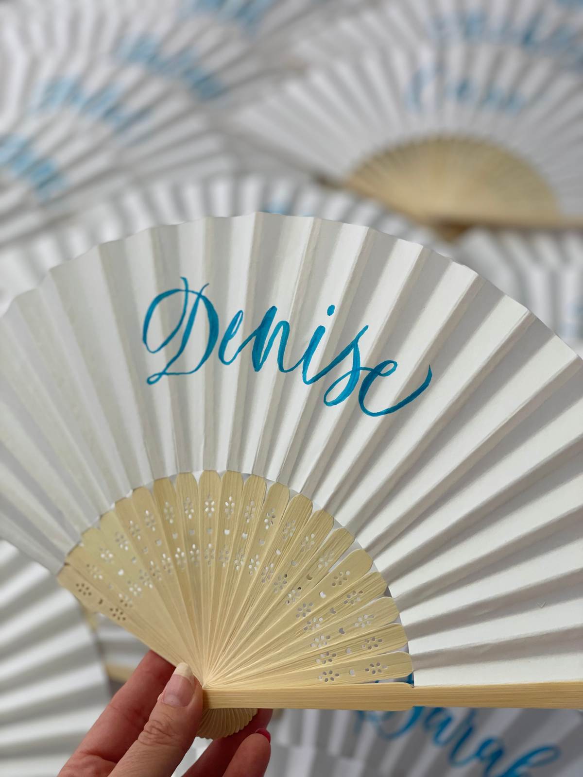 05 Personalised paper fans white and royal blue