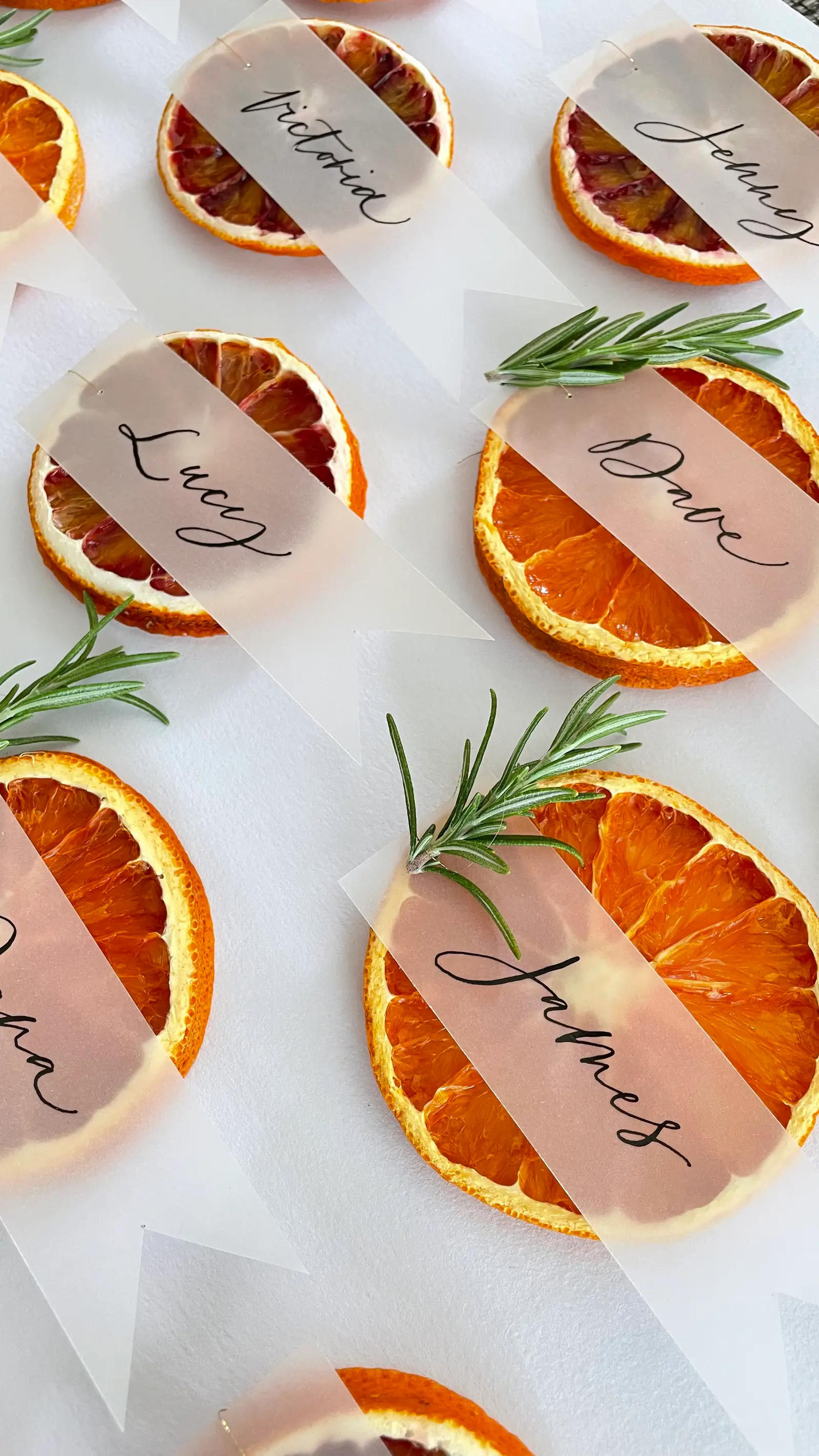 Dried oranges place cards