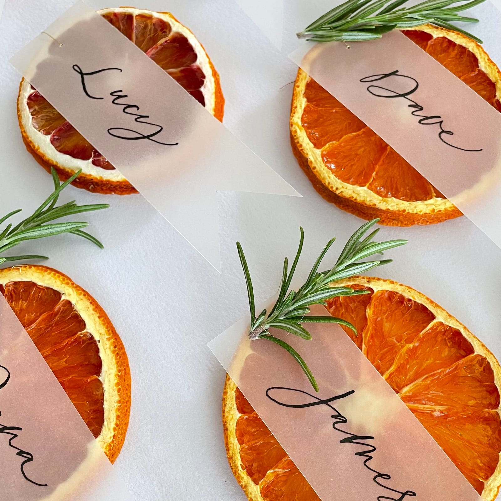 Dried oranges place cards
