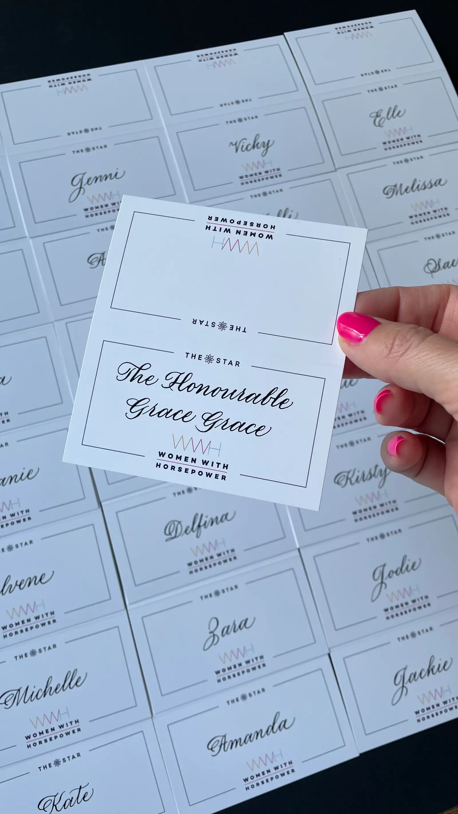 The Star Gold Coast Women with Horsepower lunch calligraphy place cards