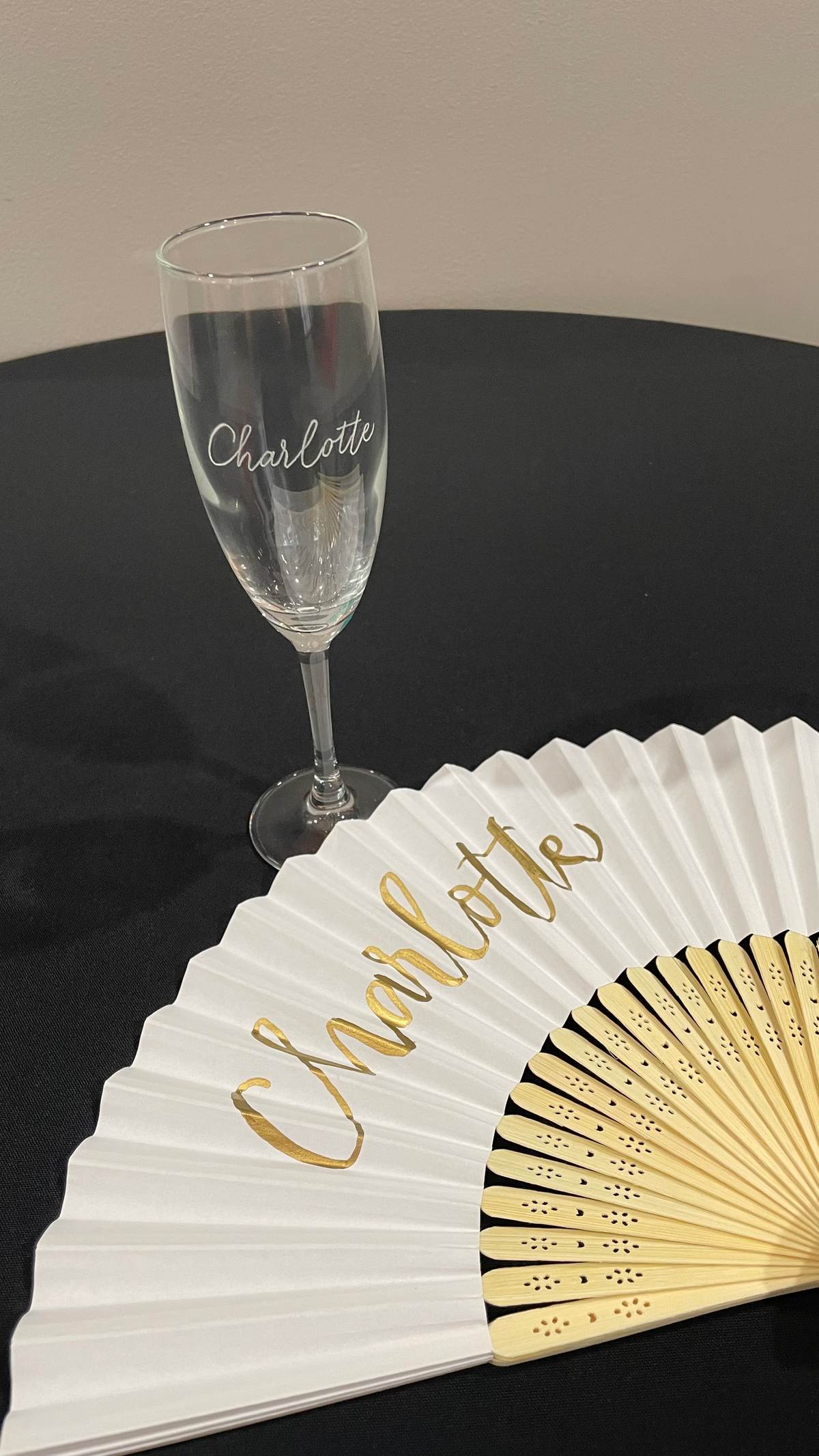 12 Gold Coast Girls in Business Gala award night Champagne glass engraving and personlised fans