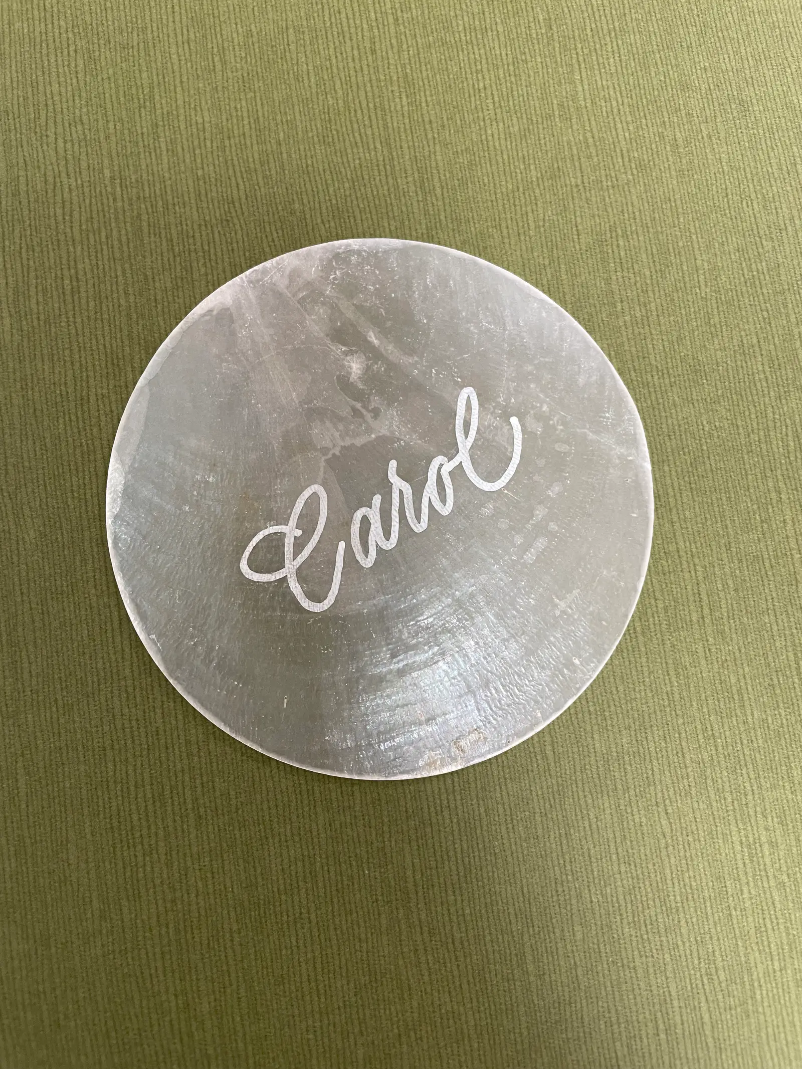 Capiz Shell place card calligraphy