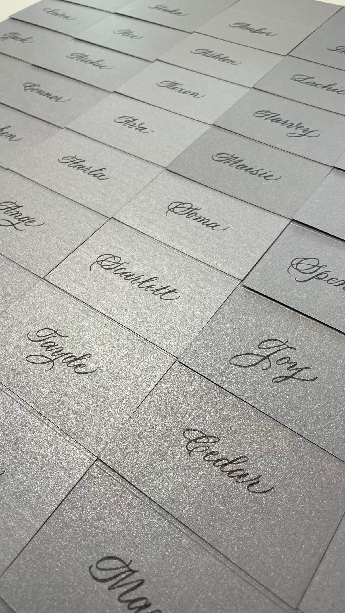 Silver metallic place card calligraphy