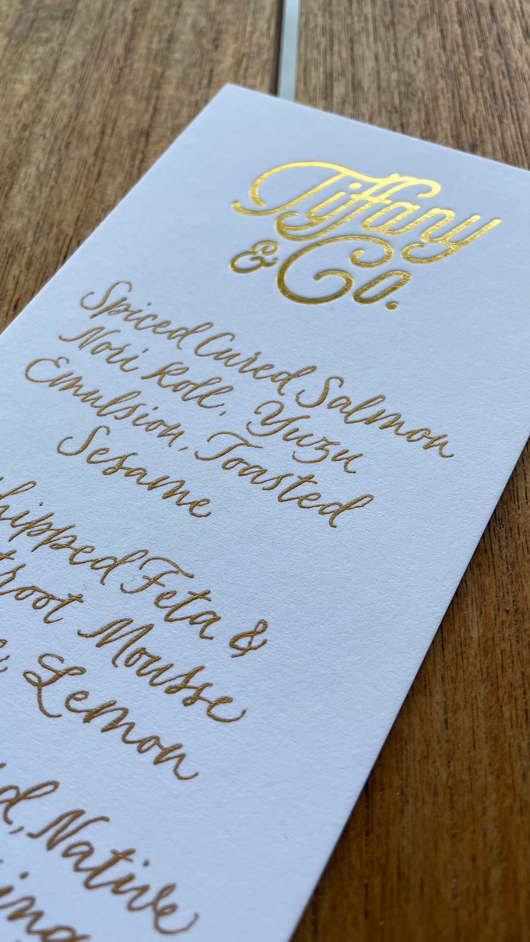 Tiffany & Co Menu Calligraphy