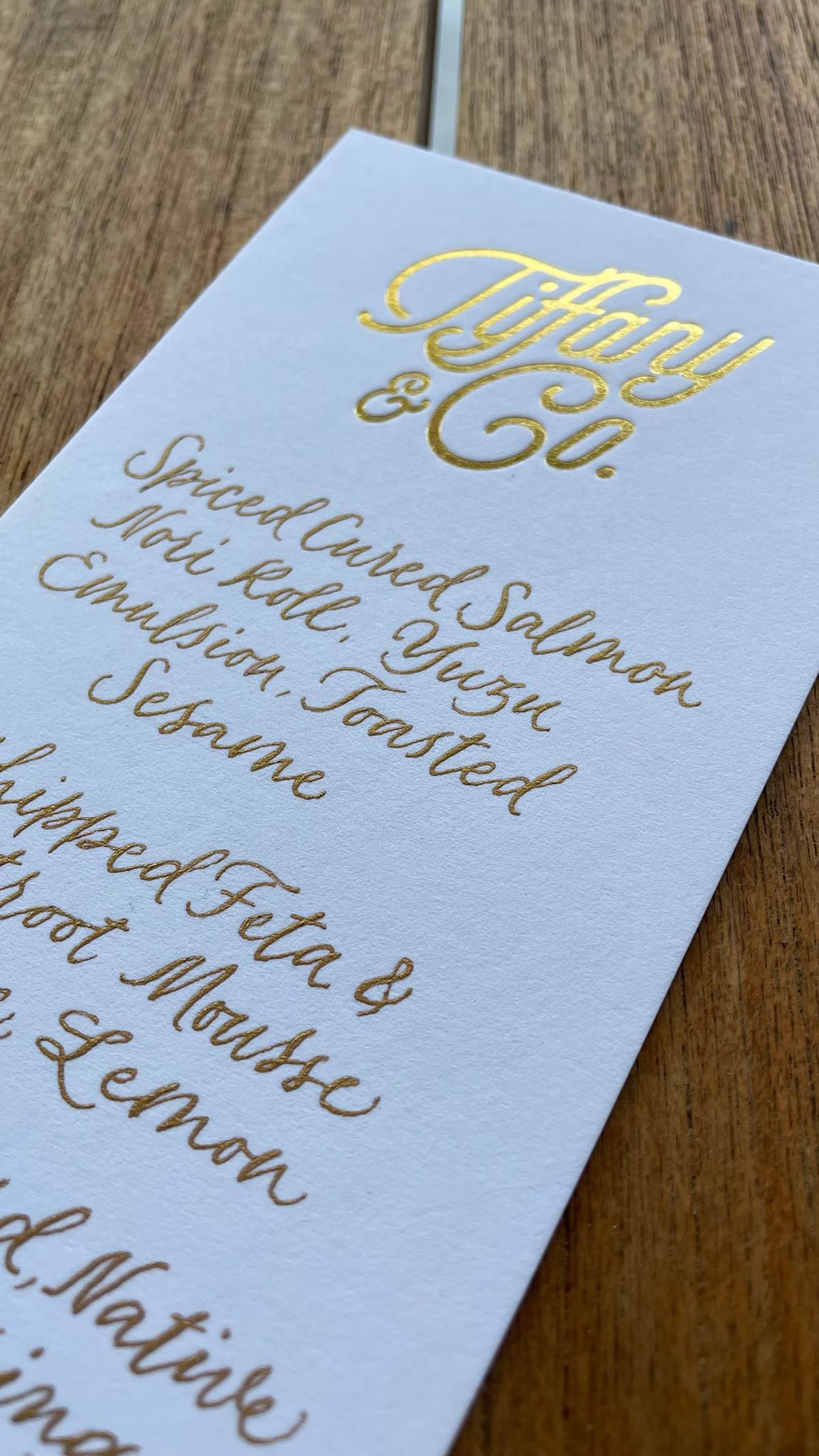Tiffany & Co Menu Calligraphy