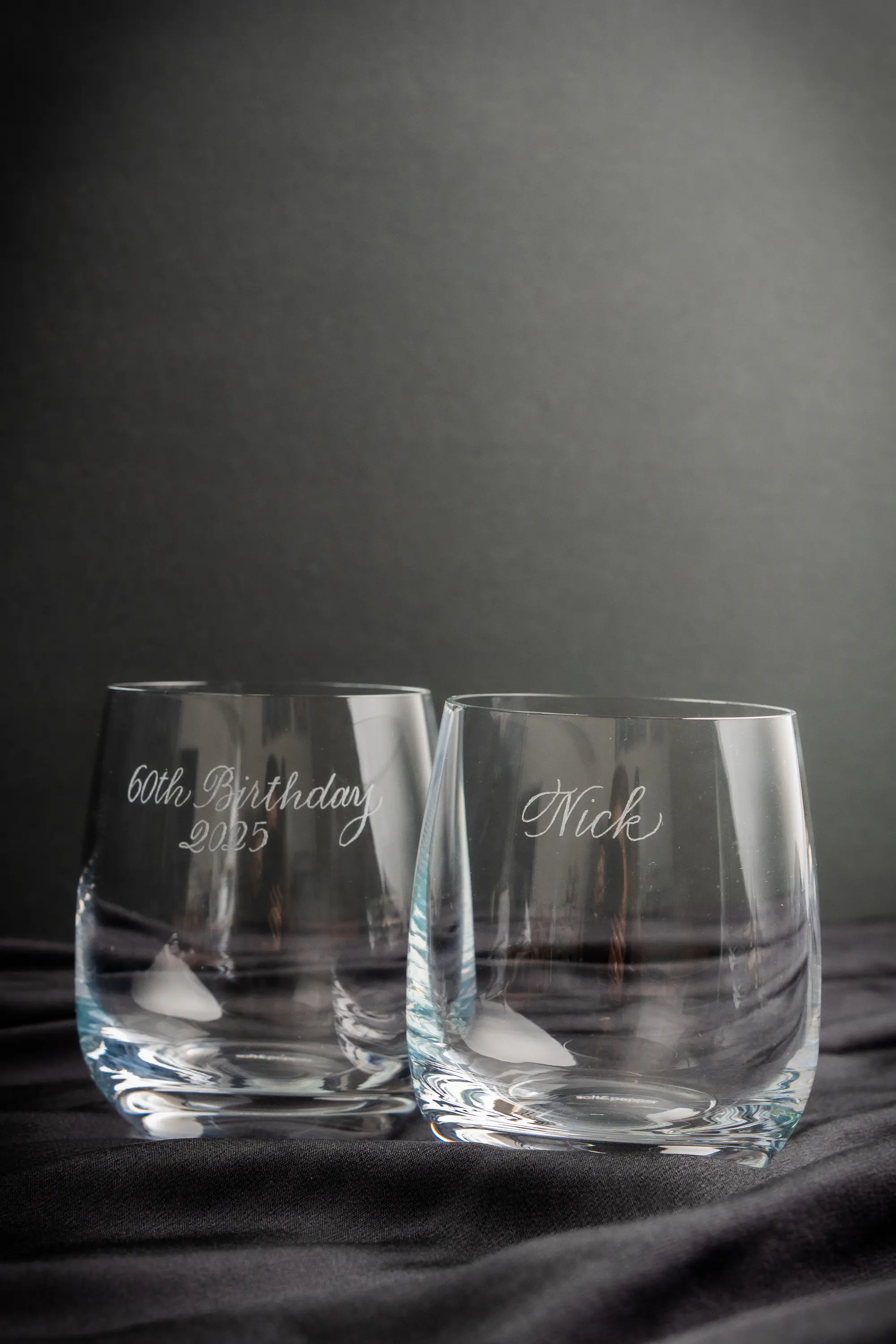 Stemless wine glass engraving