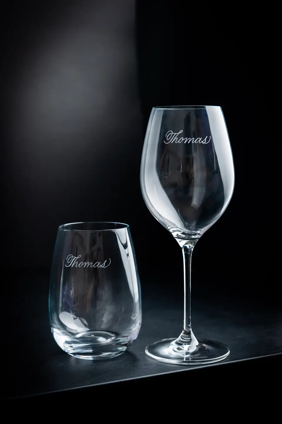 1. Engraved wine and spirit glasses
