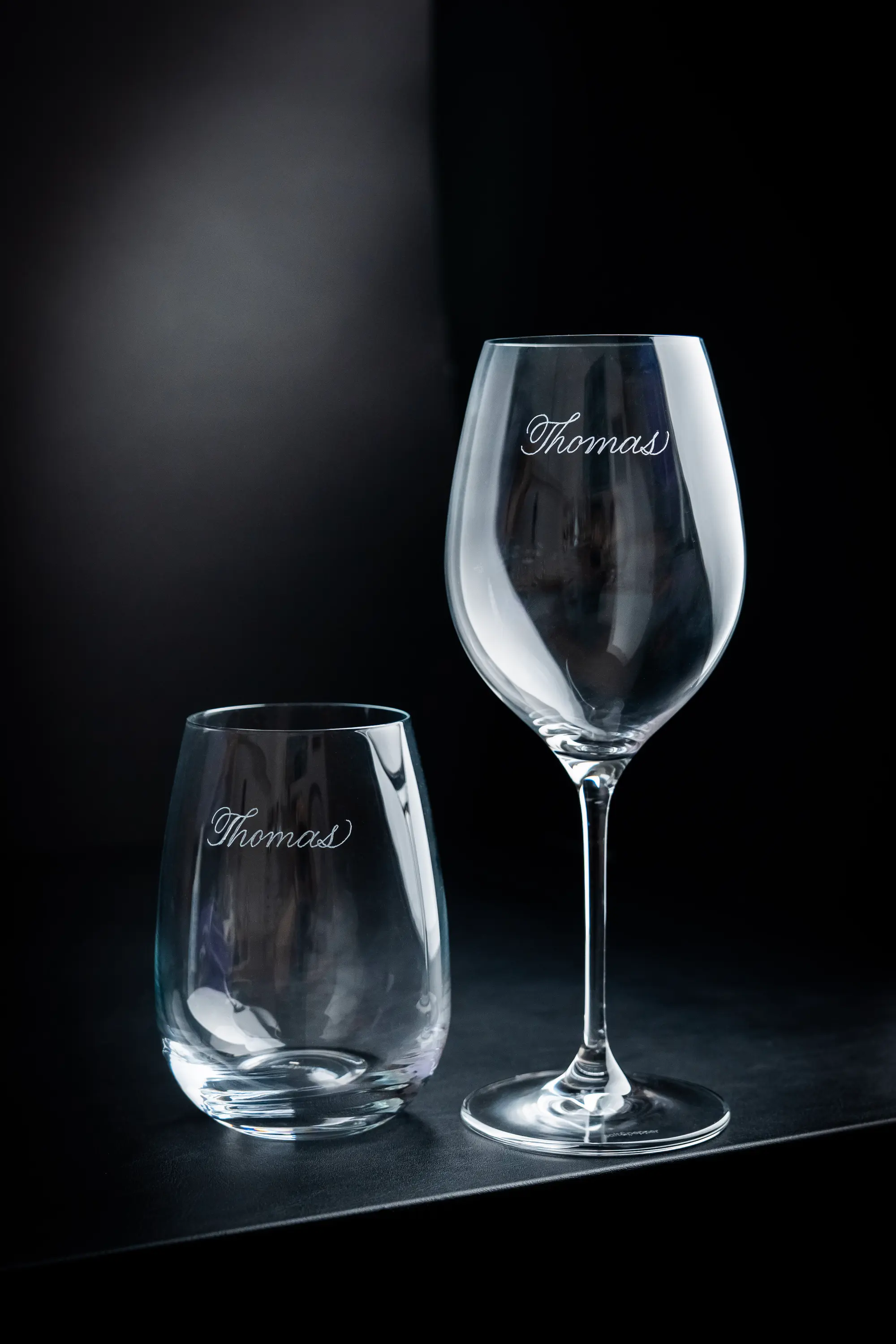1. Engraved wine and spirit glasses