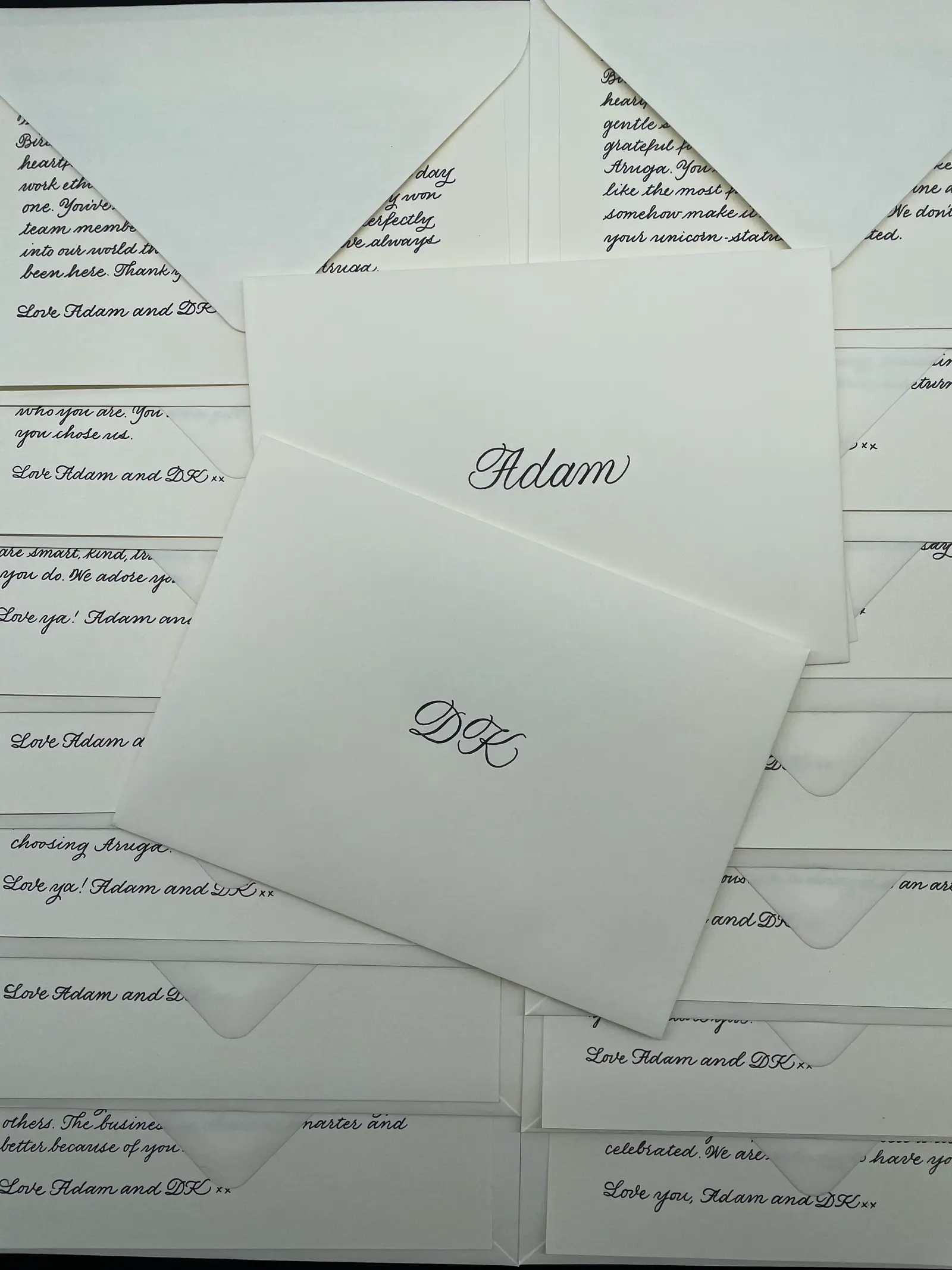 Corporate gifting, custom thank you letters with calligraphy envelopes