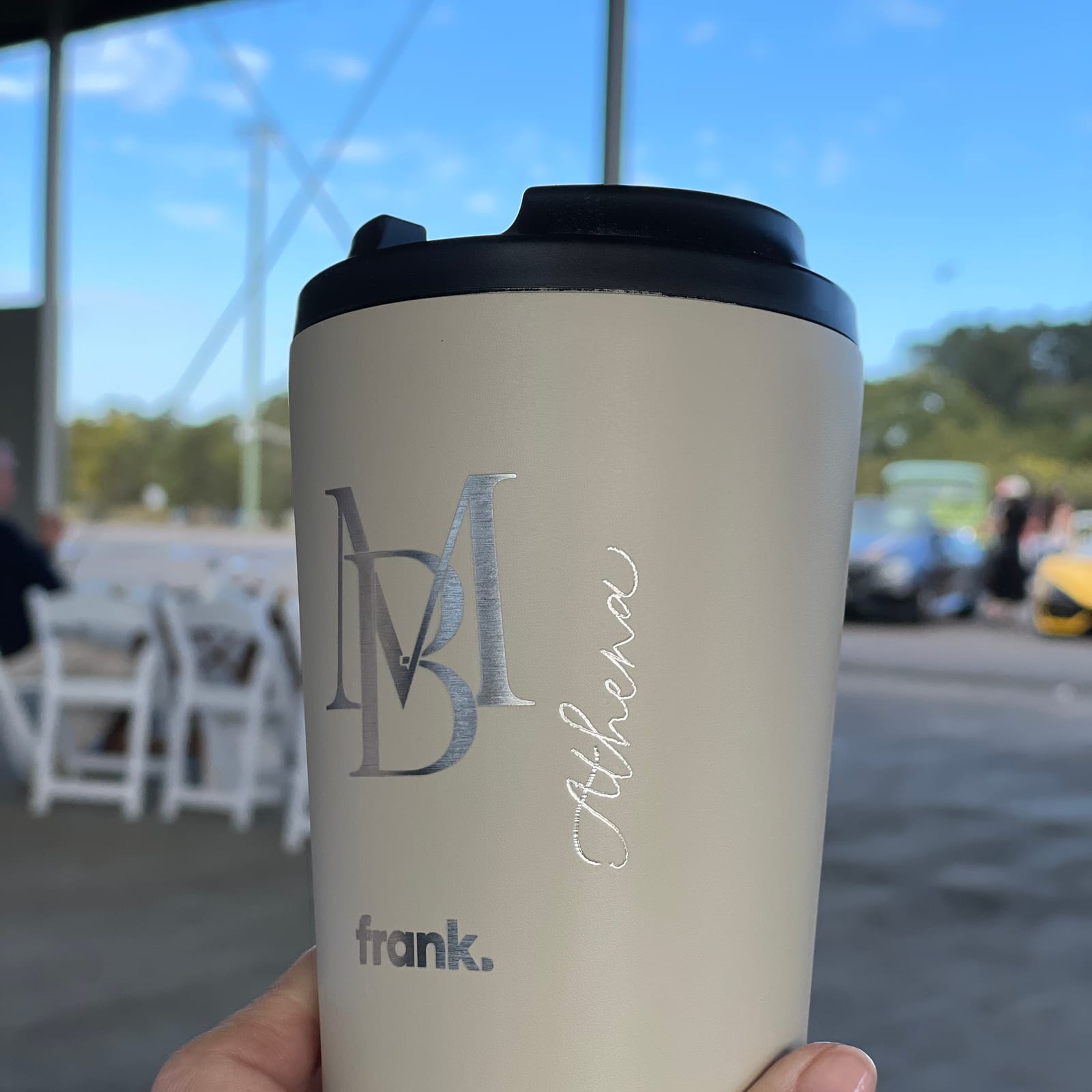 Engraving Fressko keep cups for Frank Developments opening of Brisbane Marina