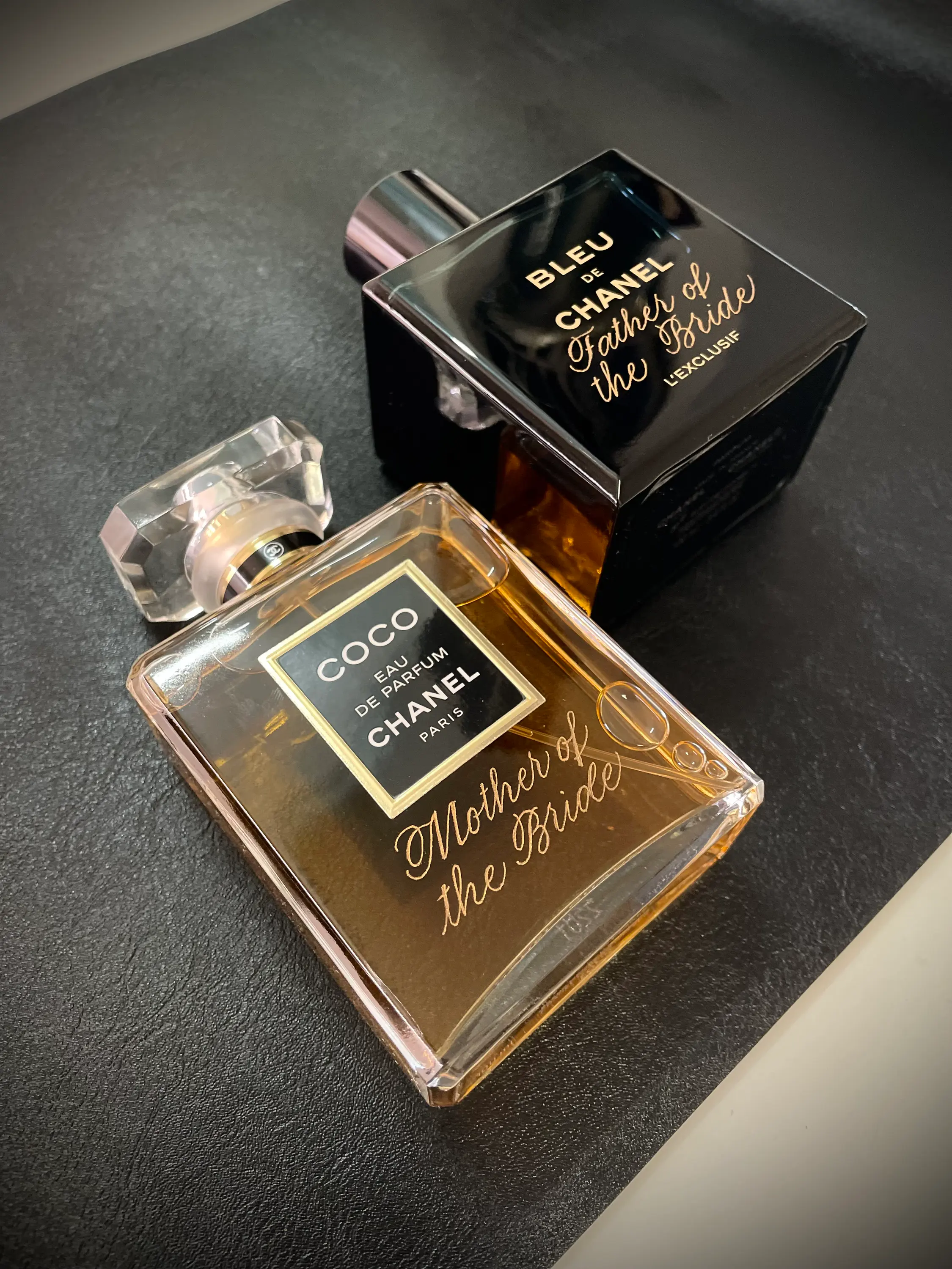 Bleu de Chanel and Coco Chanel wedding fragrances engraved