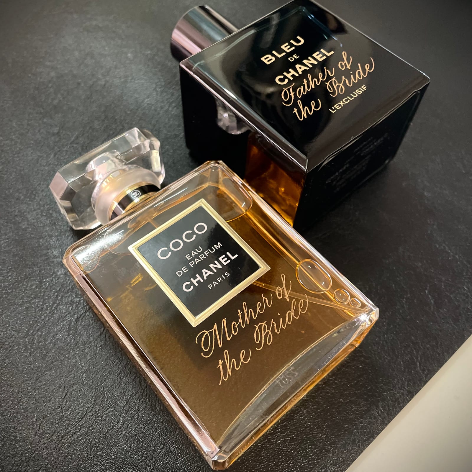 Bleu de Chanel and Coco Chanel wedding fragrances engraved