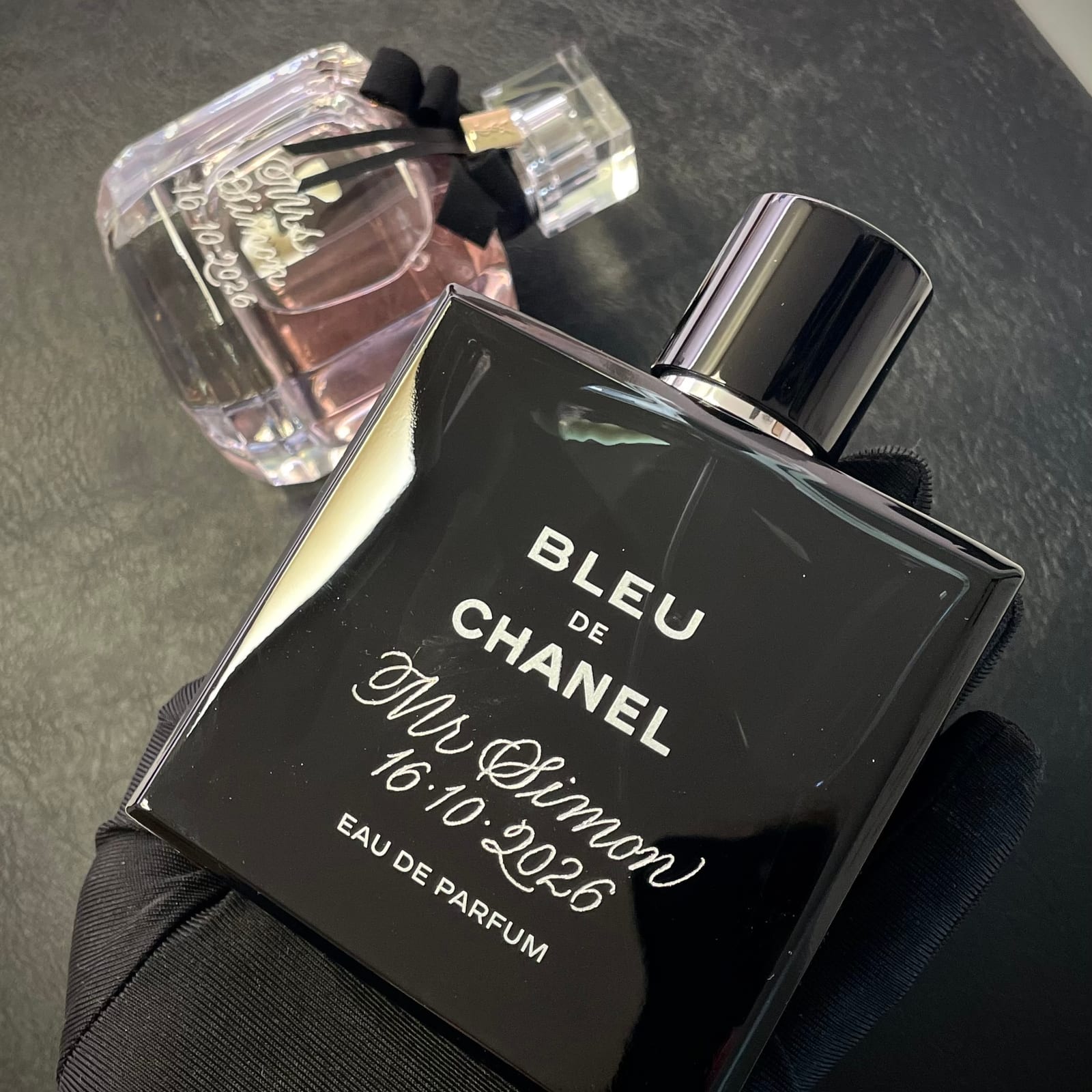 Bleu de Chanel wedding fragrance engraved