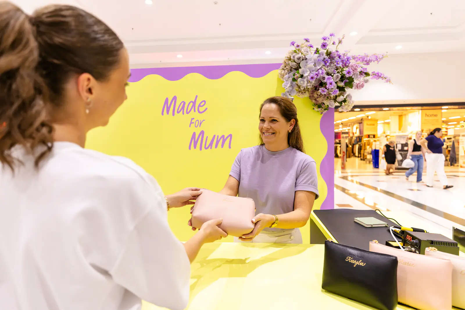 Louenhide pouches hot foiling for Mother's Day at Wynnum Plaza